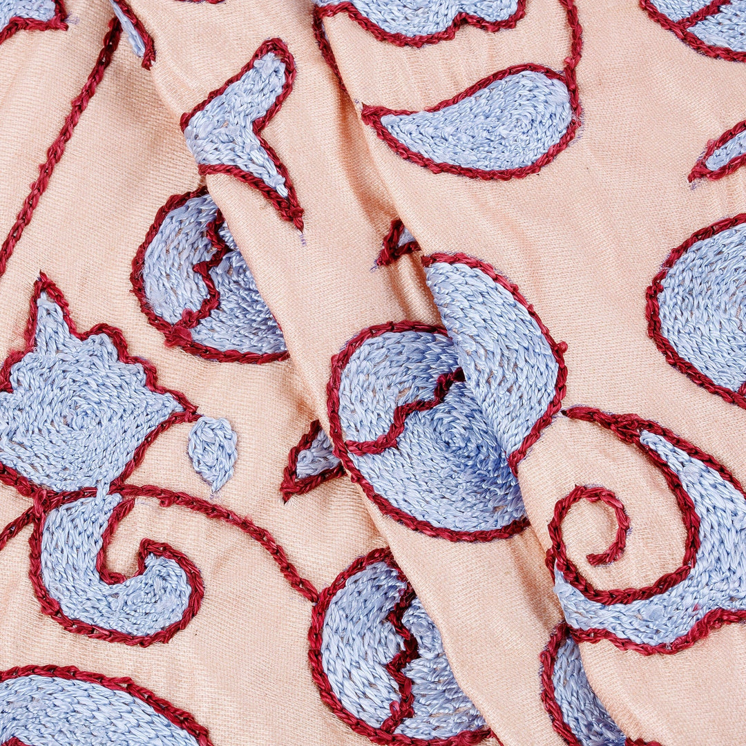 Leafy and Floral Embroidered Silk and Viscose Tablecloth - Spring's Grandeur