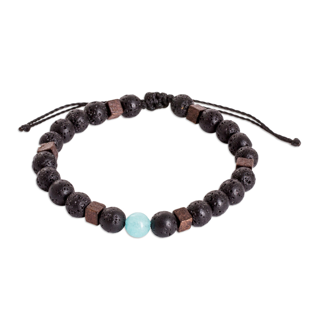 Men's Aquamarine and Lava Stone Beaded Diffuser Bracelet - Absolute Serenity