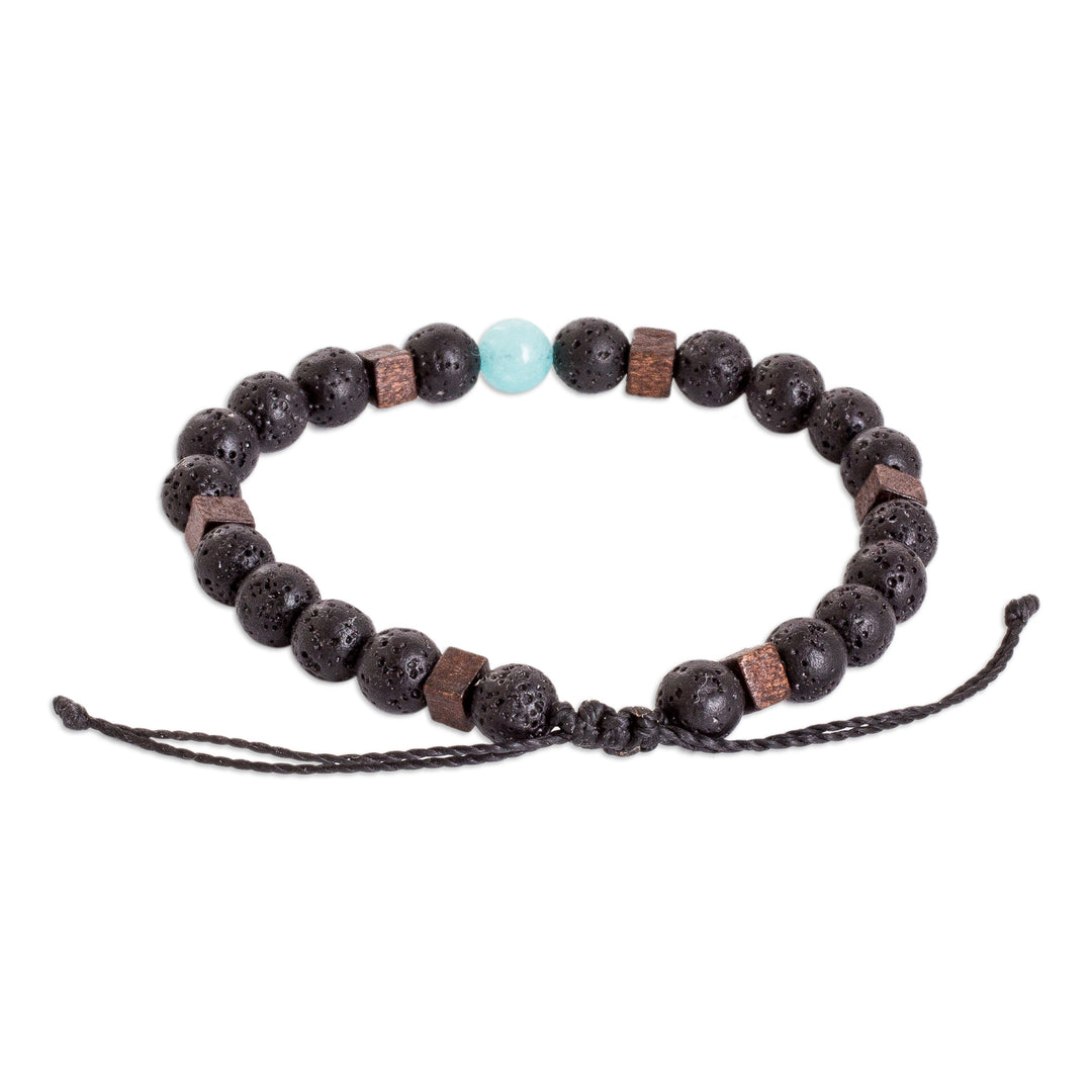 Men's Aquamarine and Lava Stone Beaded Diffuser Bracelet - Absolute Serenity