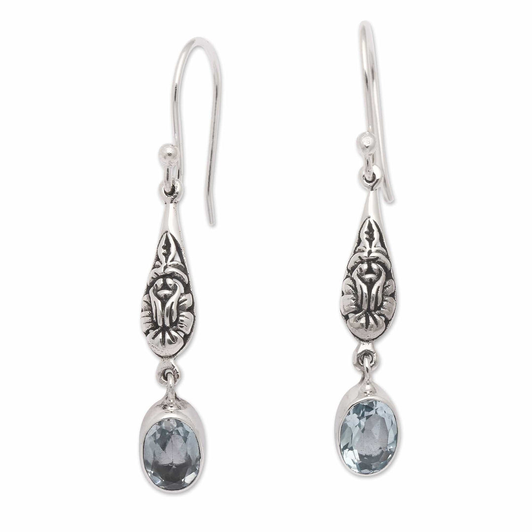 Classic Floral-Themed Blue Topaz Dangle Earrings from Bali - Loyal's Bloom