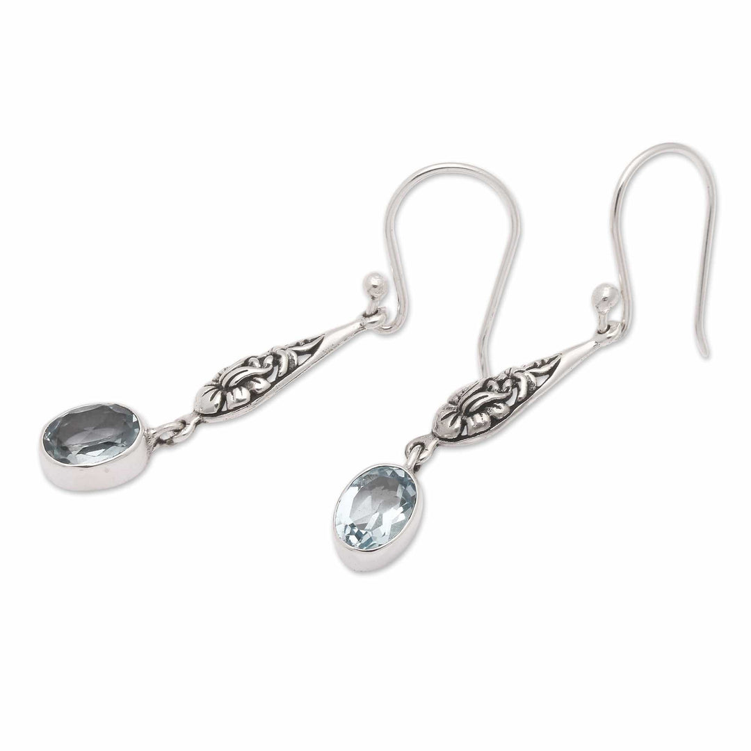 Classic Floral-Themed Blue Topaz Dangle Earrings from Bali - Loyal's Bloom