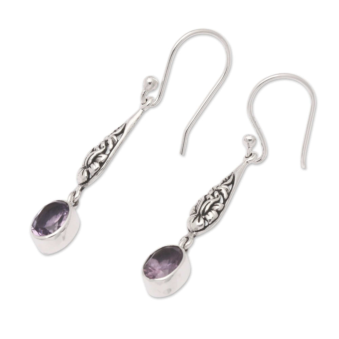 Classic Floral-Themed Amethyst Dangle Earrings from Bali - Sage's Bloom