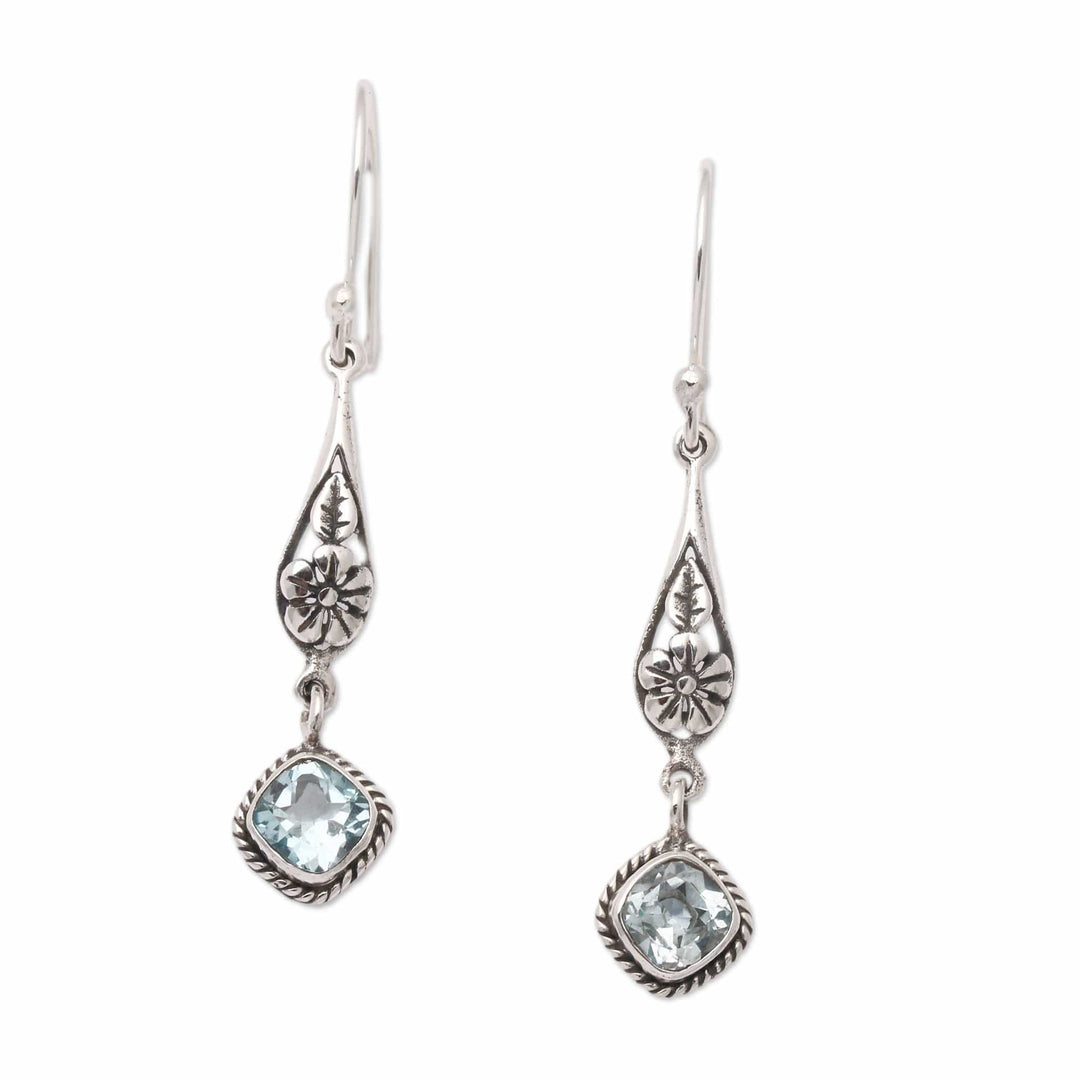 Polished Floral One-Carat Blue Topaz Dangle Earrings - Bloom for the Loyal