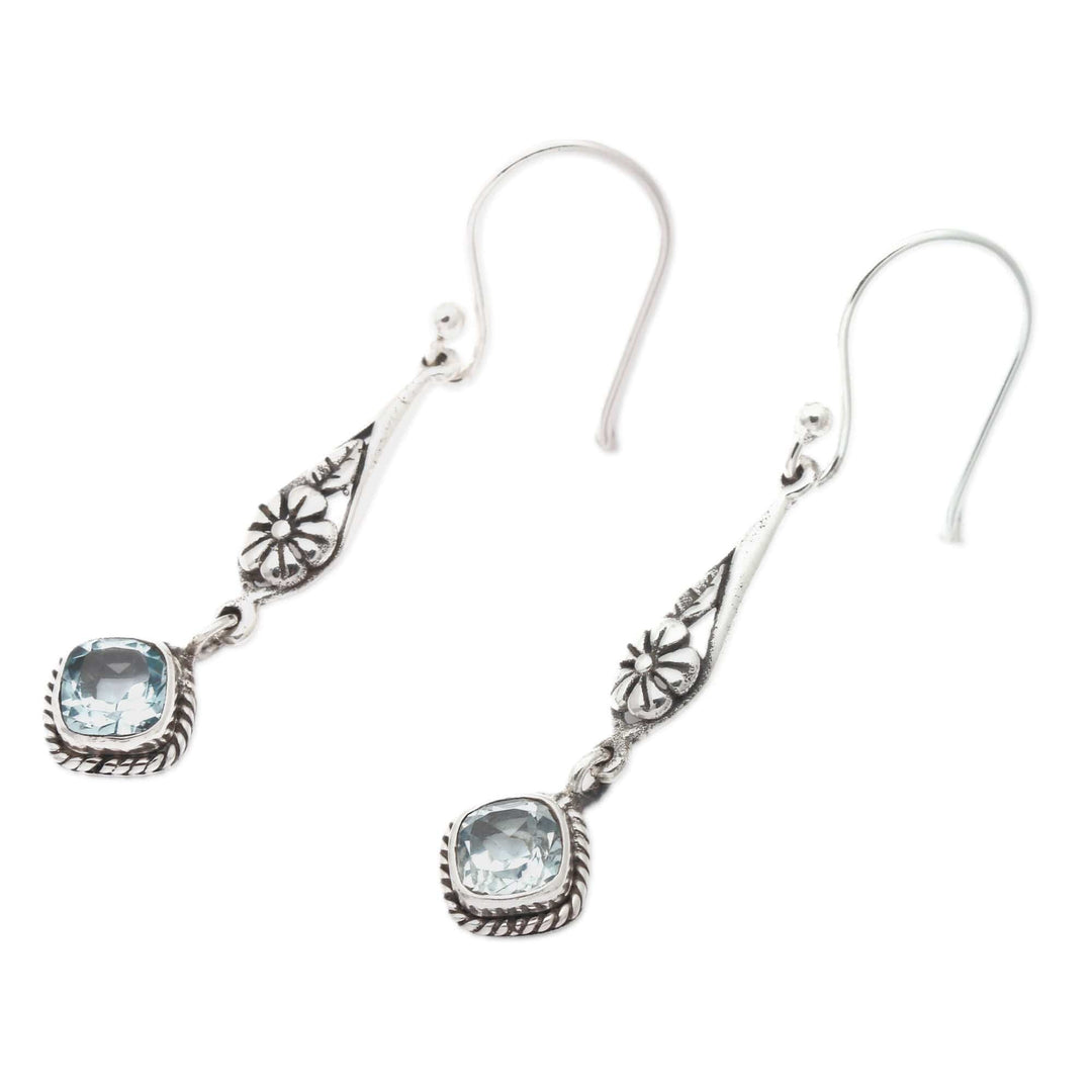 Polished Floral One-Carat Blue Topaz Dangle Earrings - Bloom for the Loyal