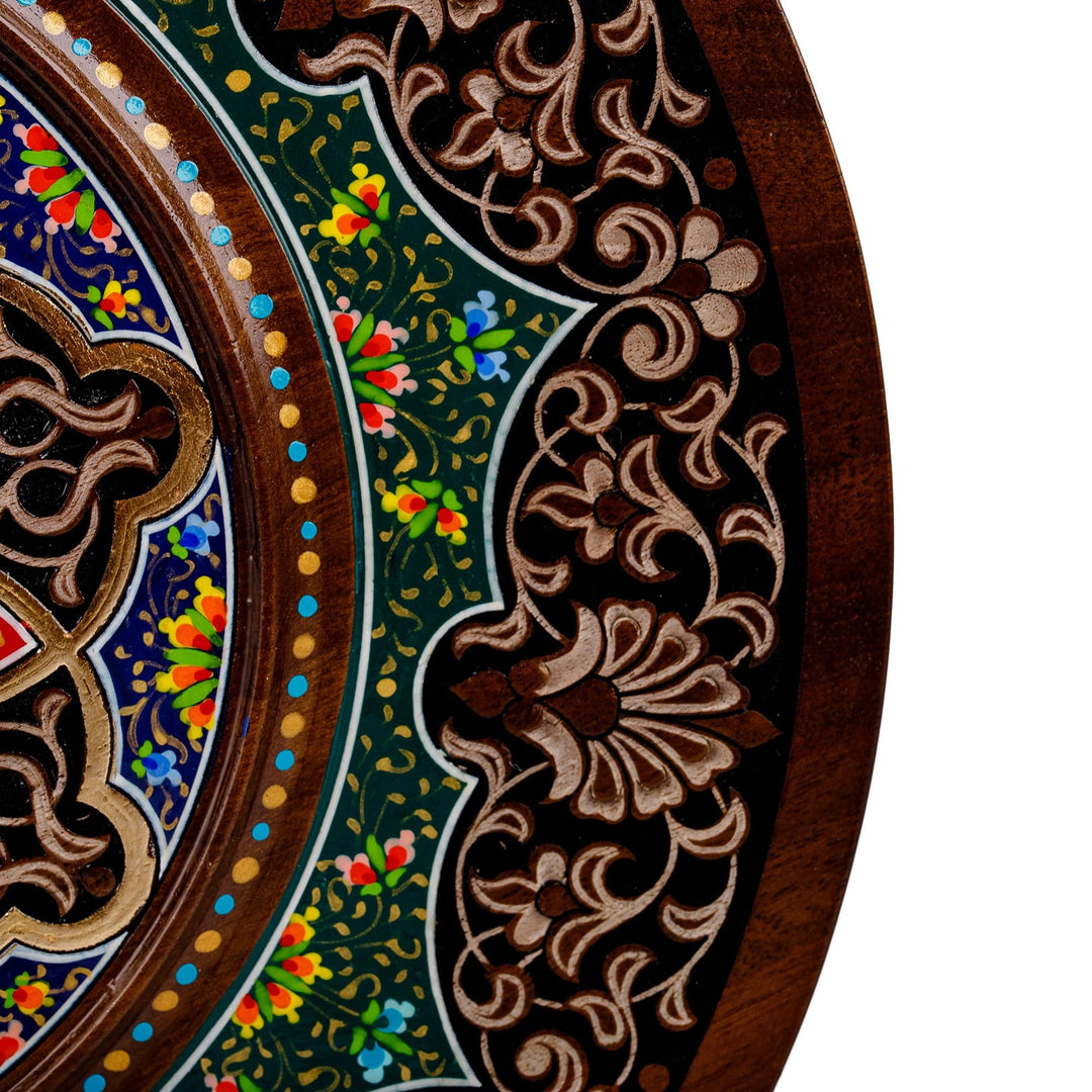 Hand-Carved Painted & Lacquered Walnut Wood Floral Wall Art - Uzbek Flora