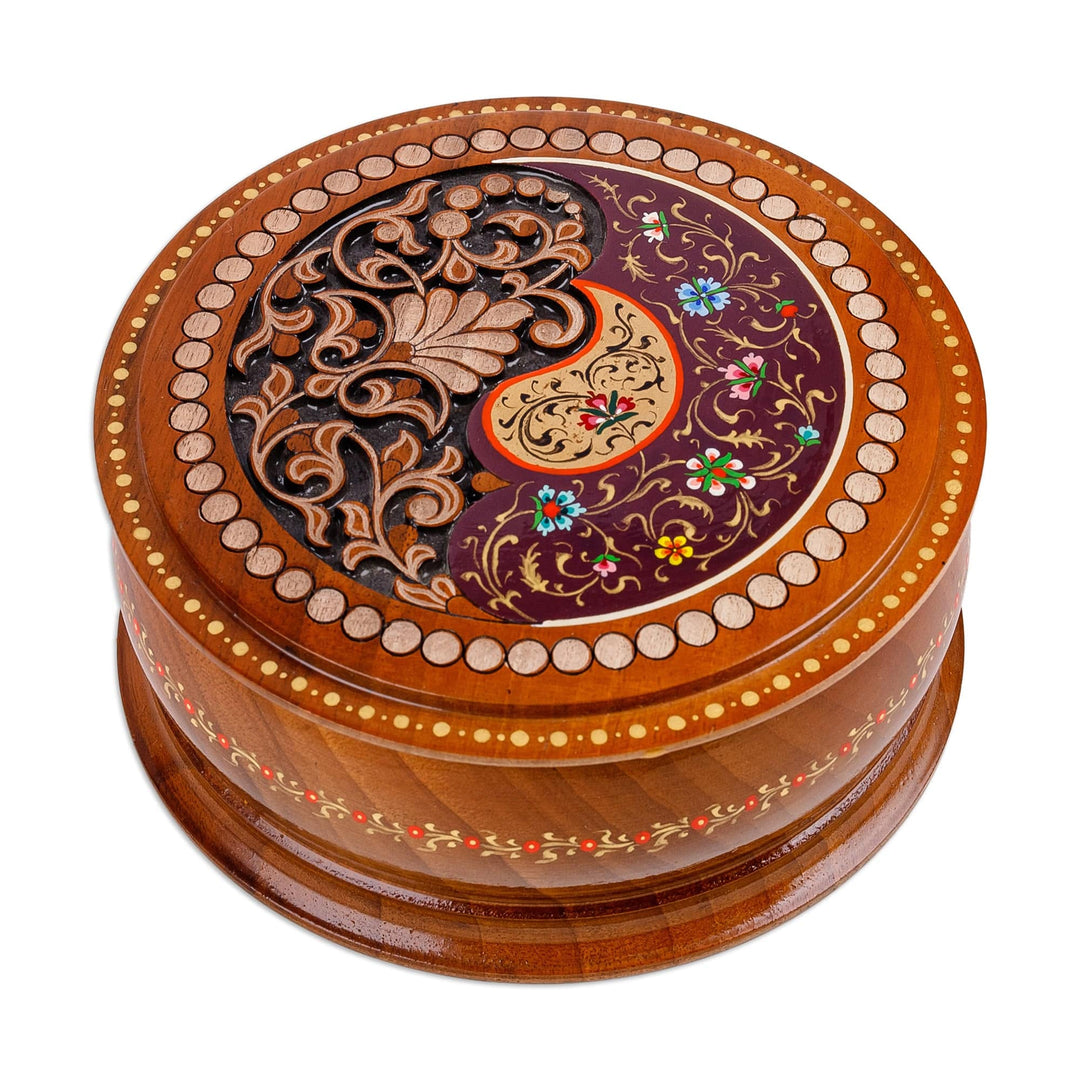 Handmade Walnut Wood Jewelry Box with Paisley & Floral Motif - Paisley Glory