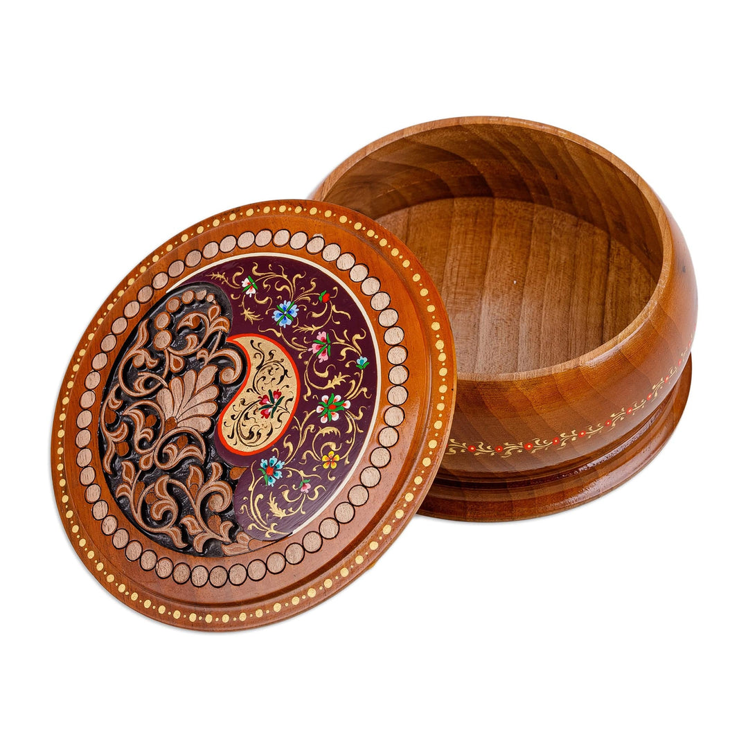 Handmade Walnut Wood Jewelry Box with Paisley & Floral Motif - Paisley Glory