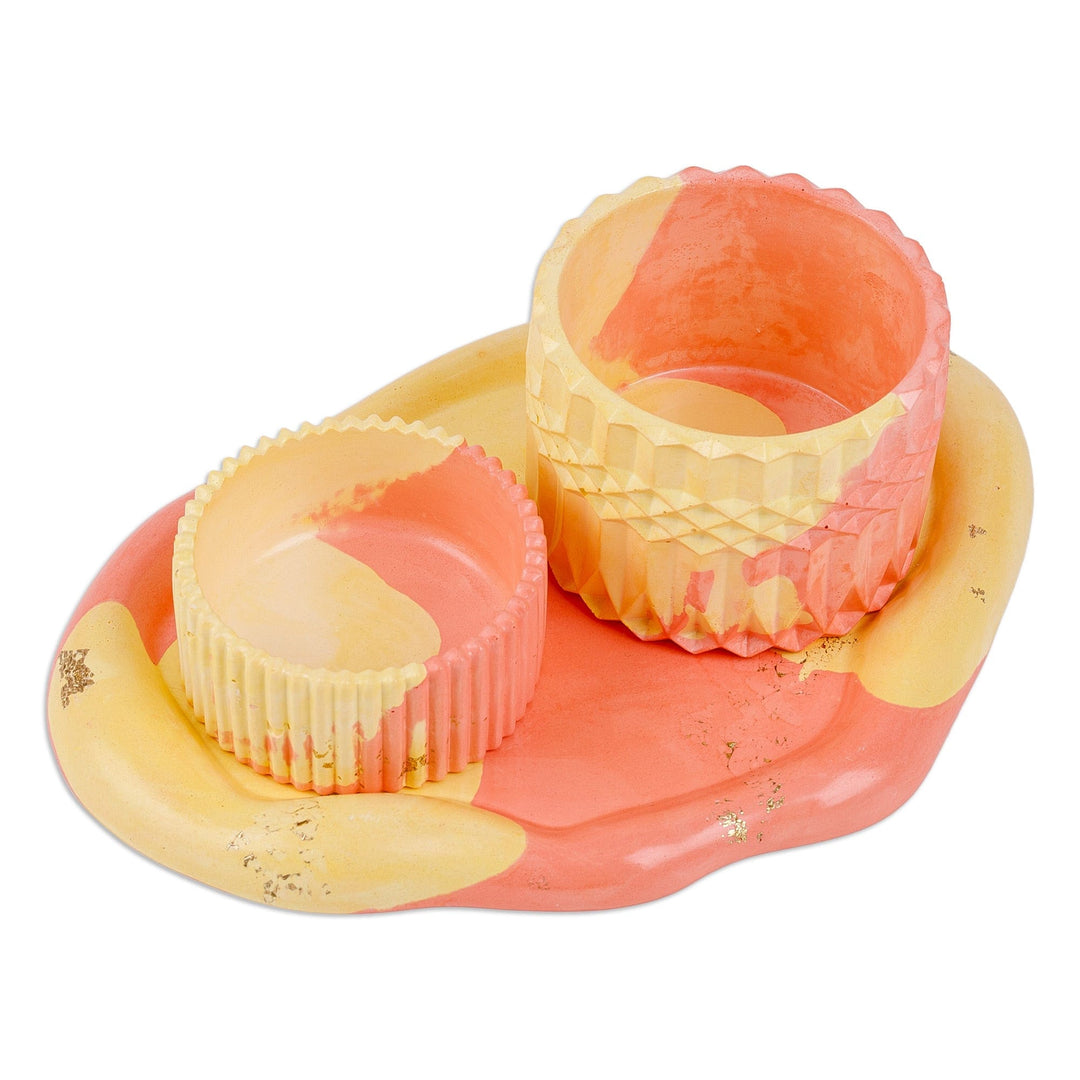 Yellow and Orange Plaster Catchall and Tray Set (3 Pieces) - Sunny Life
