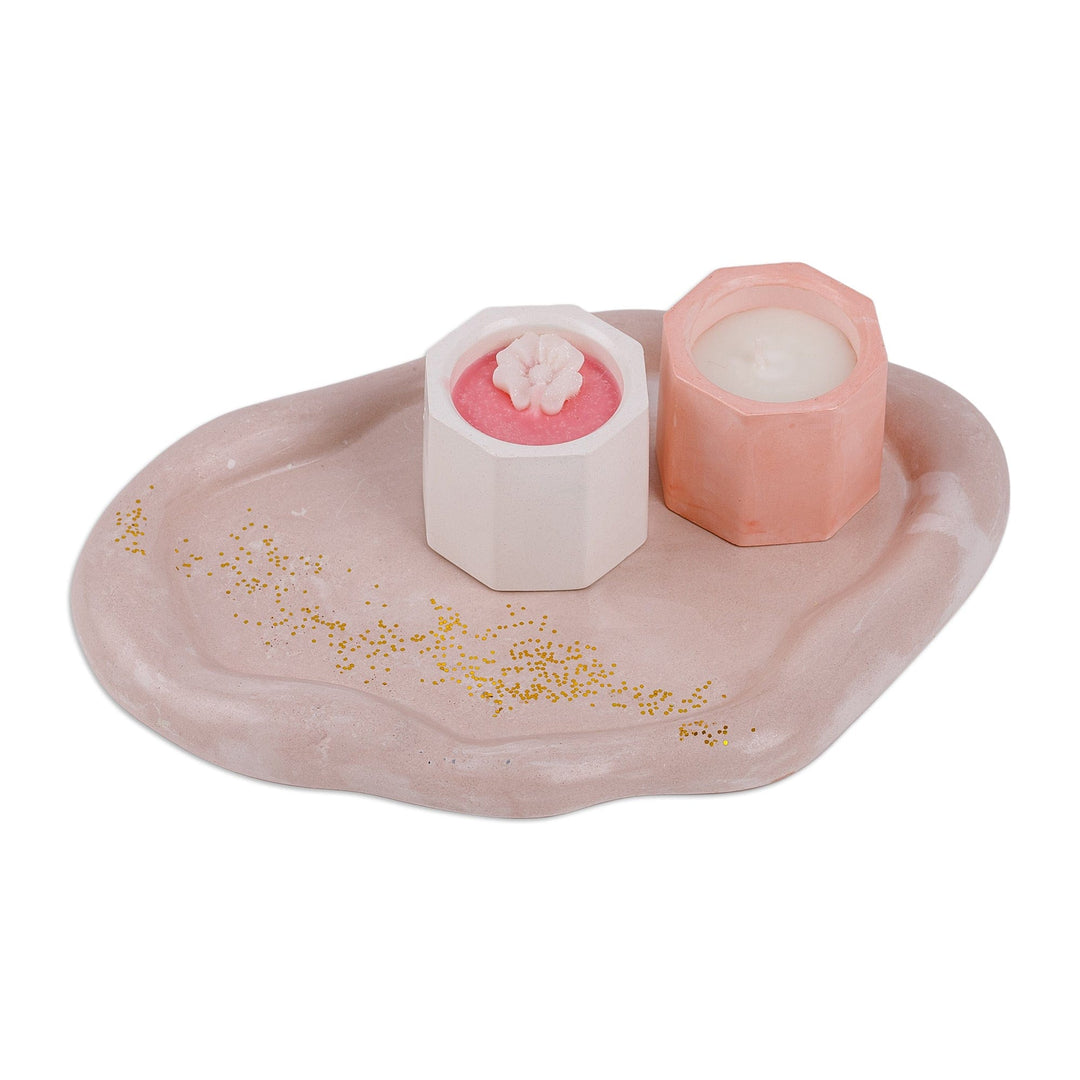 Pink Plaster Tealight Candleholder and Tray Set (3 Pieces) - Pink Fragrance