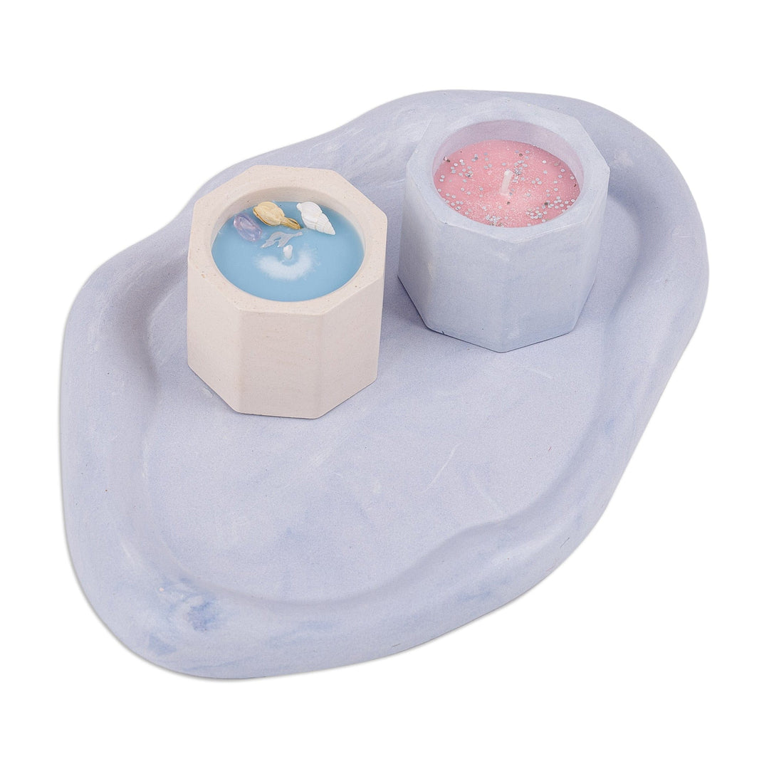 Purple Plaster Tealight Candleholder and Tray Set (3 Pieces) - Purple Fragrance