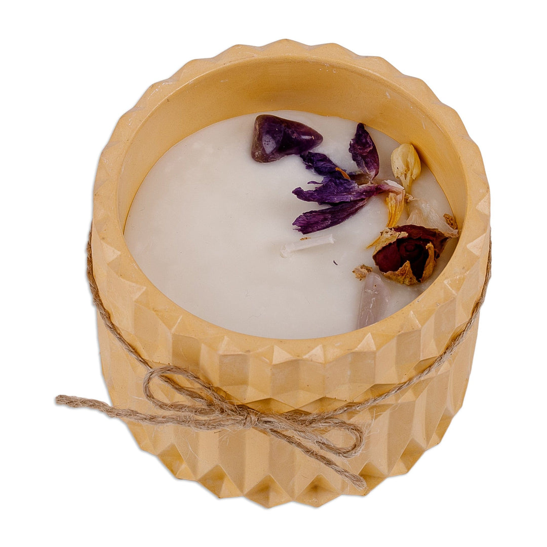 Floral Golden-Toned Modern Plaster and Soy Wax Candle - Fragrance of Triumph
