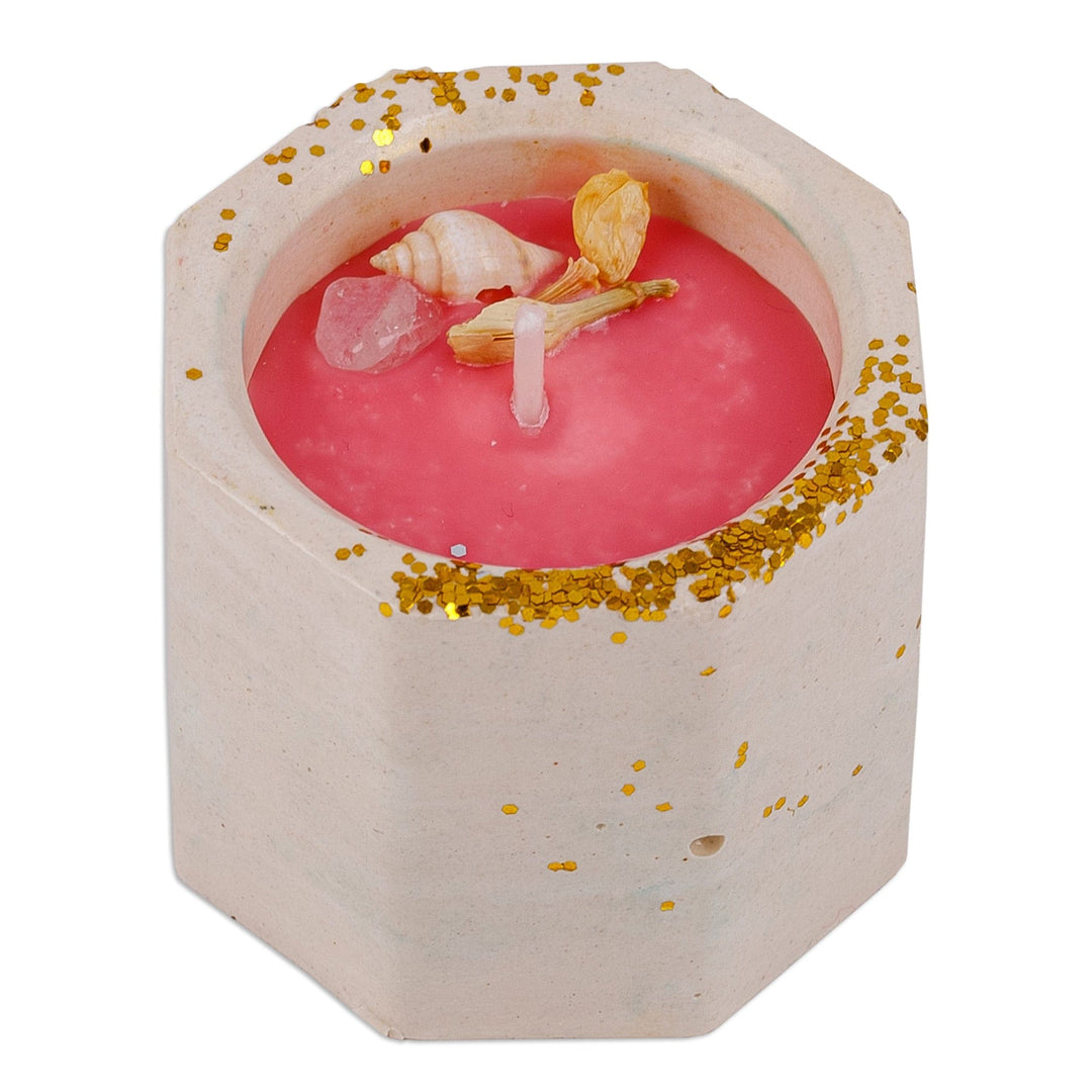 Floral Plaster and Soy Wax Candle with Golden Sparkles - Realm of Golden Flowers