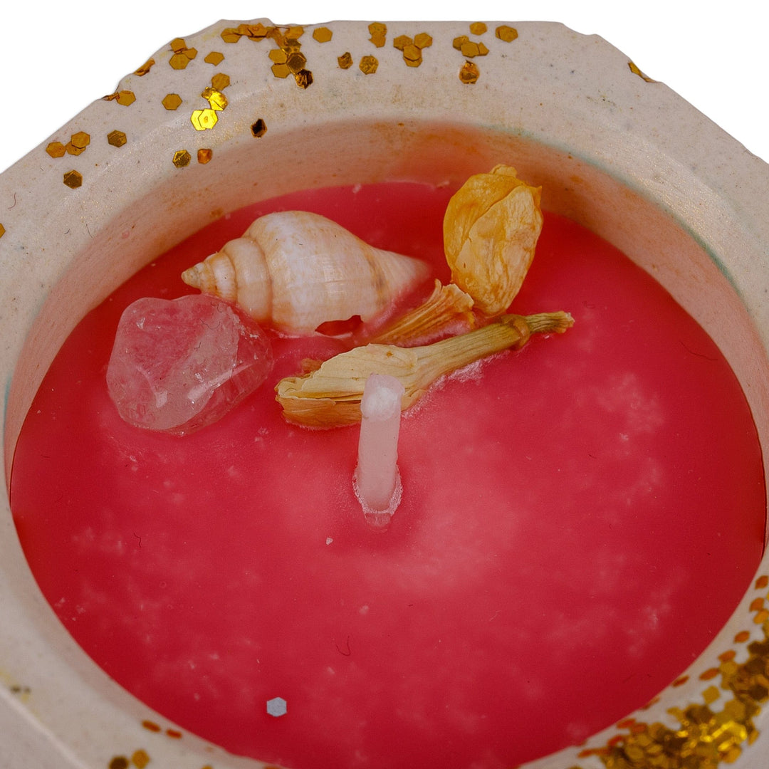 Floral Plaster and Soy Wax Candle with Golden Sparkles - Realm of Golden Flowers