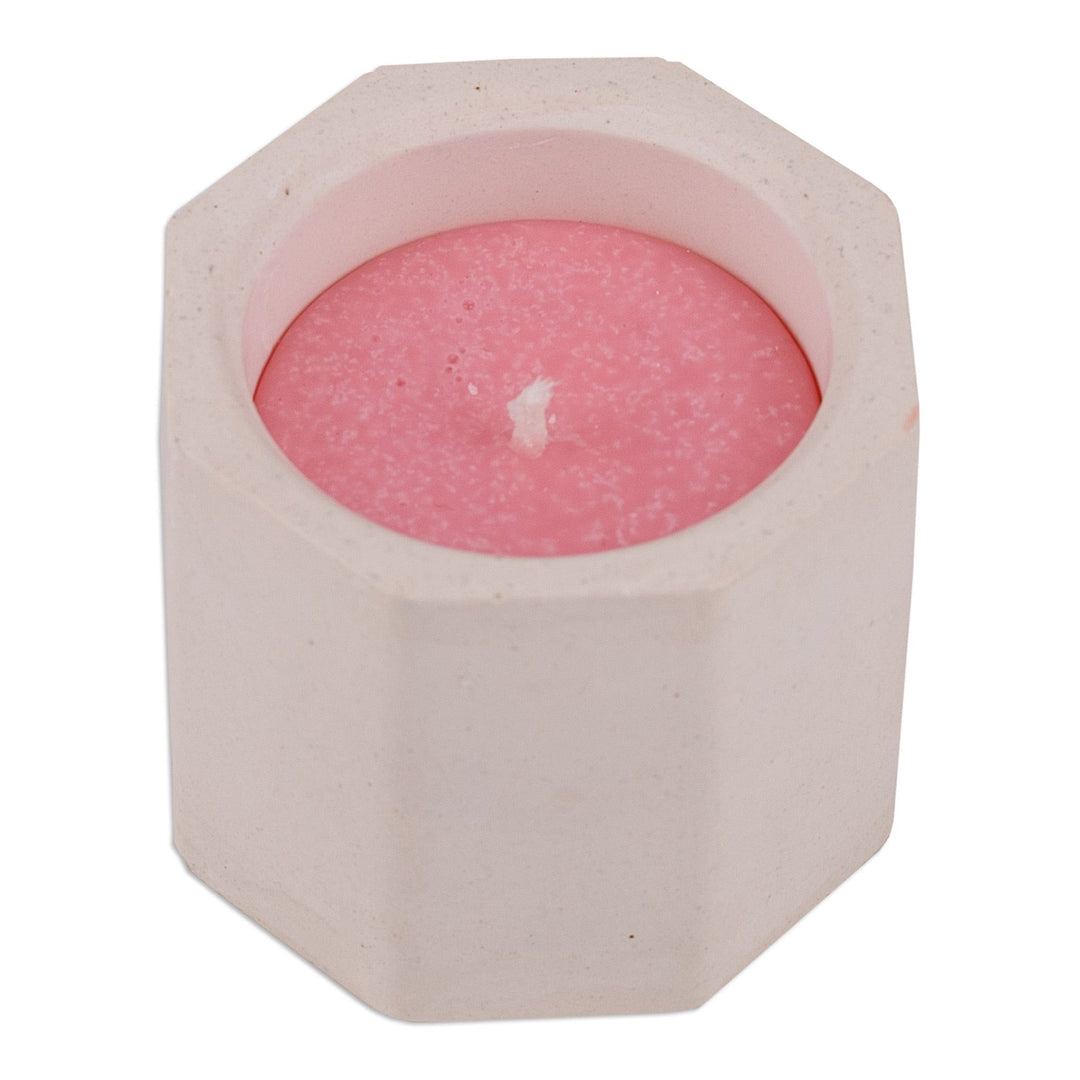 Handmade Plaster and Soy Wax Candle in White and Pink Hues - Realm of Sweetness