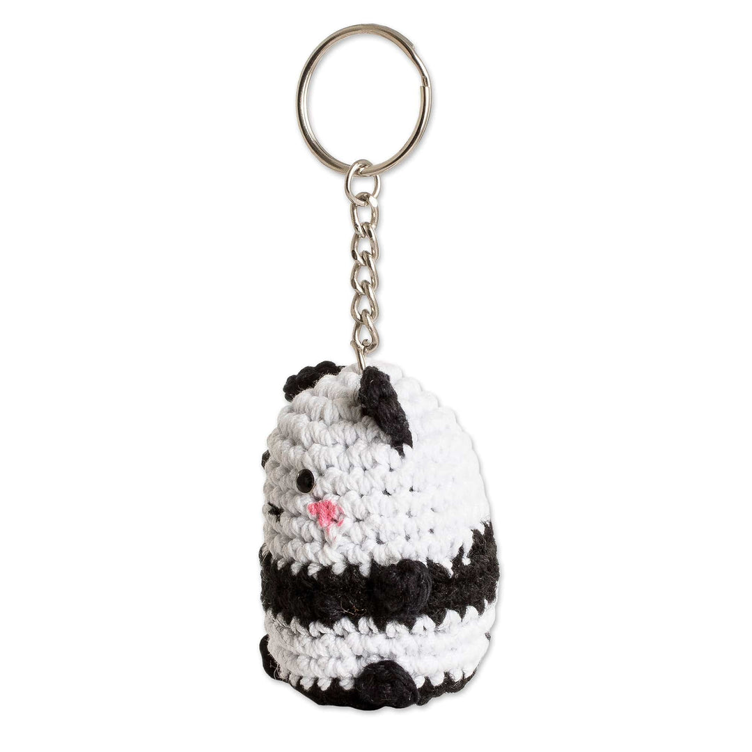 Crocheted Amigurumi Panda Keychain with Stainless Steel Ring - Panda Charm