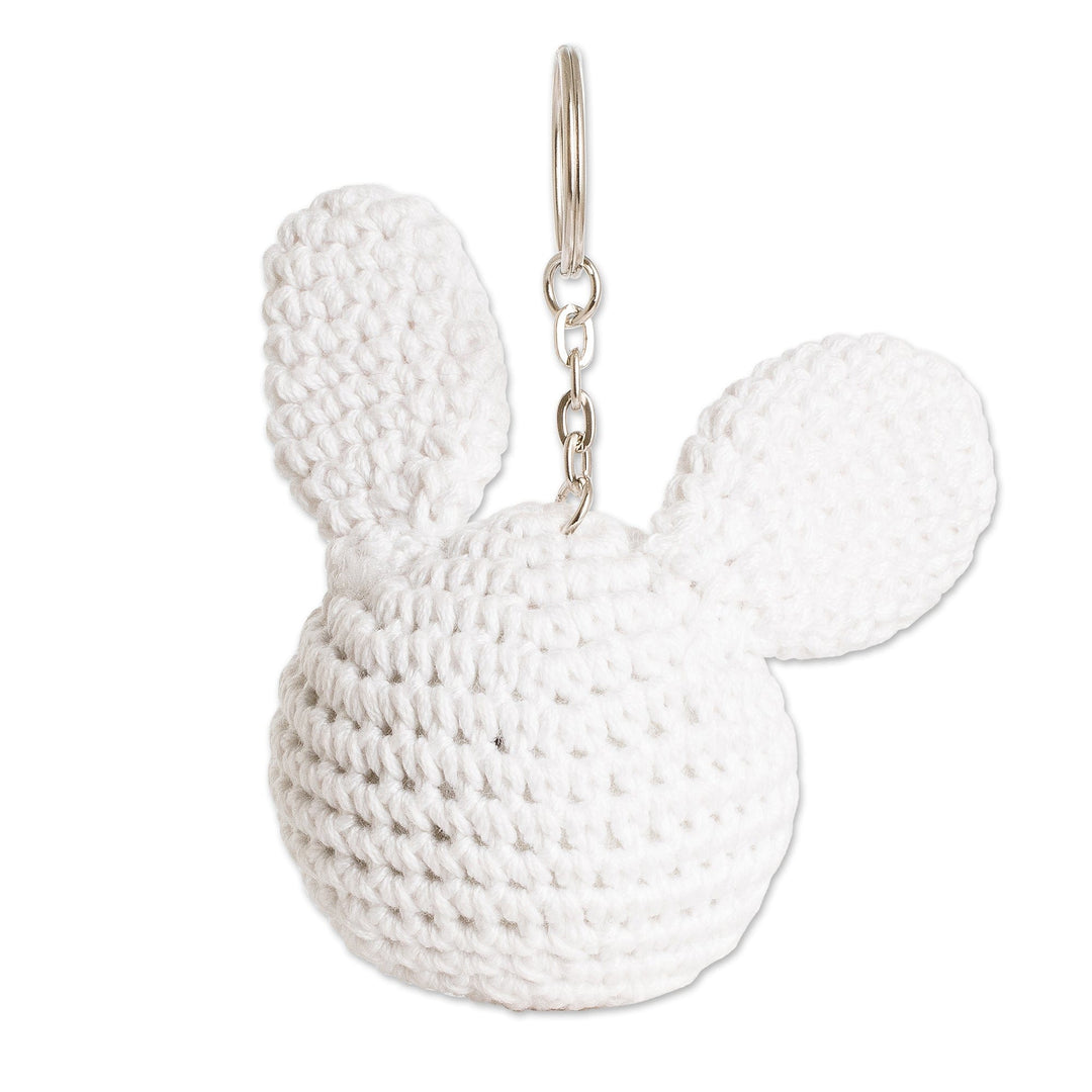Crocheted Amigurumi Bunny Keychain with Stainless Steel Ring - Bunny Charm