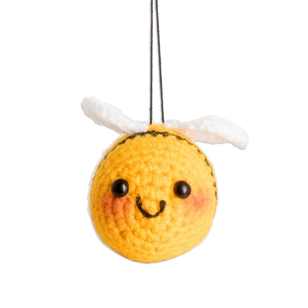 Smiling Bee Car Charm Crocheted in Amigurumi Style - Happy Bee