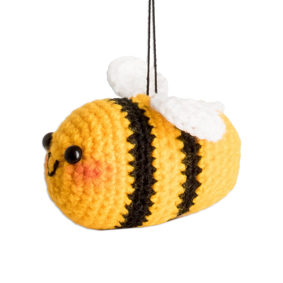 Smiling Bee Car Charm Crocheted in Amigurumi Style - Happy Bee