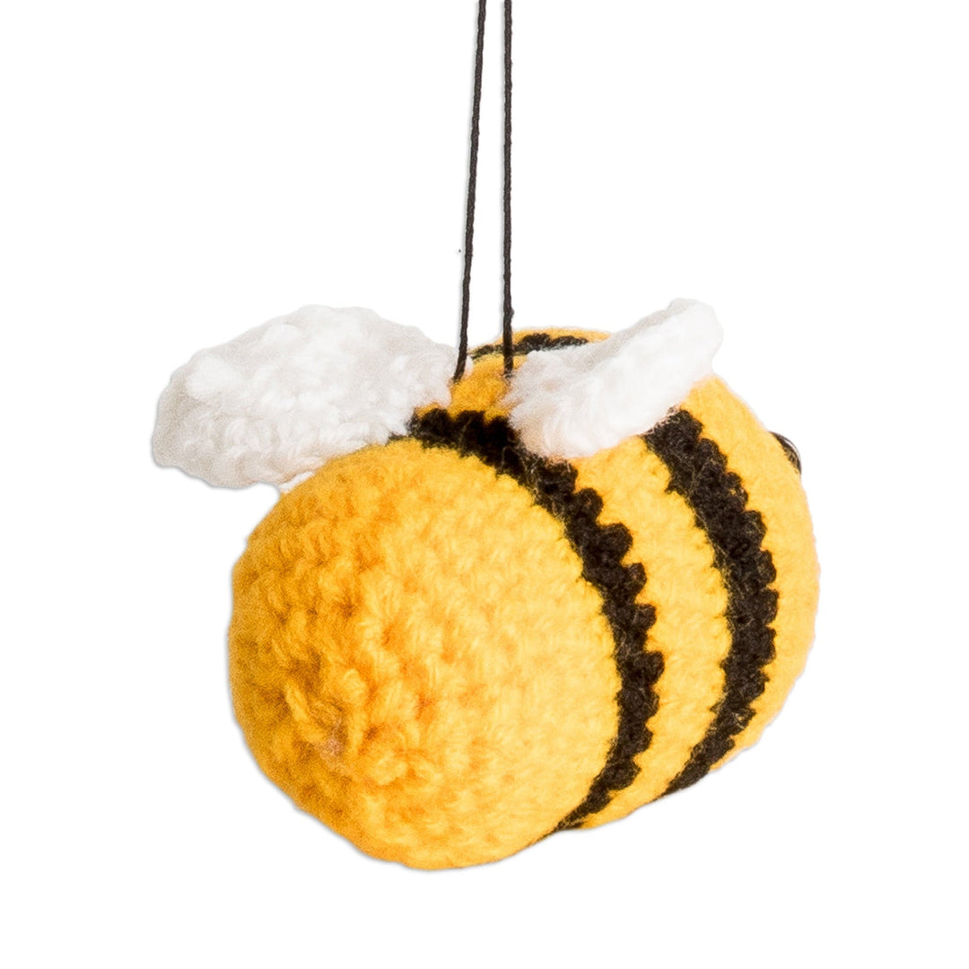 Smiling Bee Car Charm Crocheted in Amigurumi Style - Happy Bee