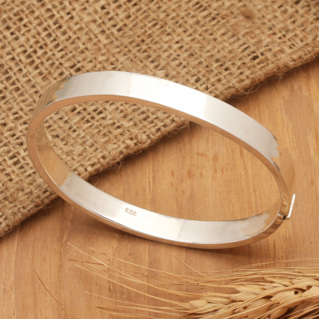 Modern Sterling Silver Bangle-Style Wristband Bracelet - Lovely Glow