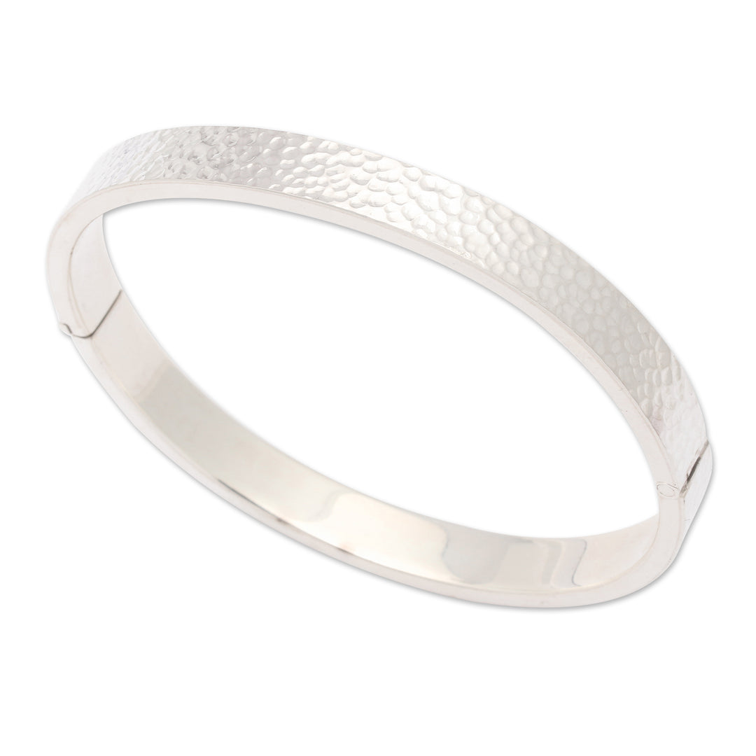 Textured 925 Silver Oval Bangle-Style Wristband Bracelet - Textured Oval