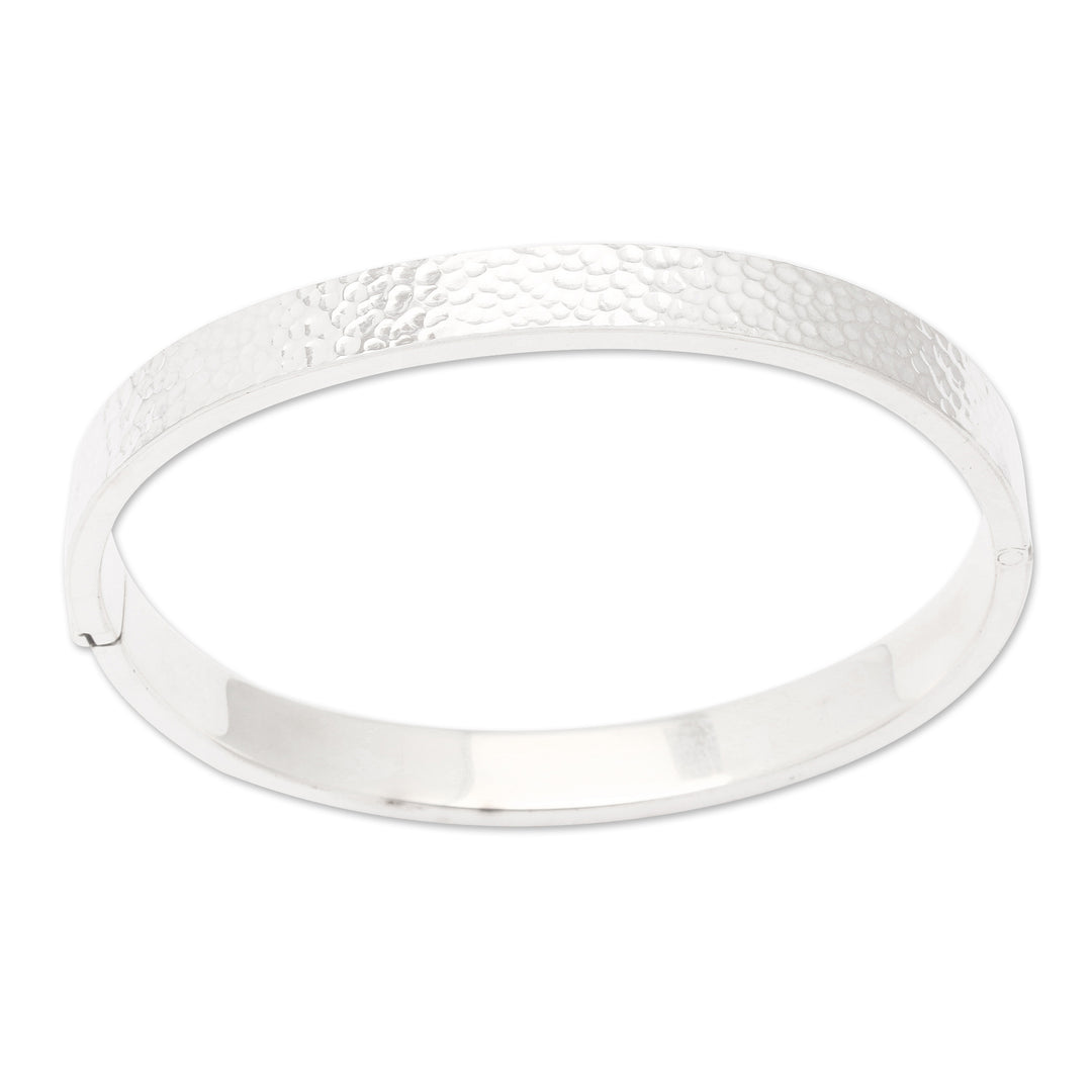 Textured 925 Silver Oval Bangle-Style Wristband Bracelet - Textured Oval