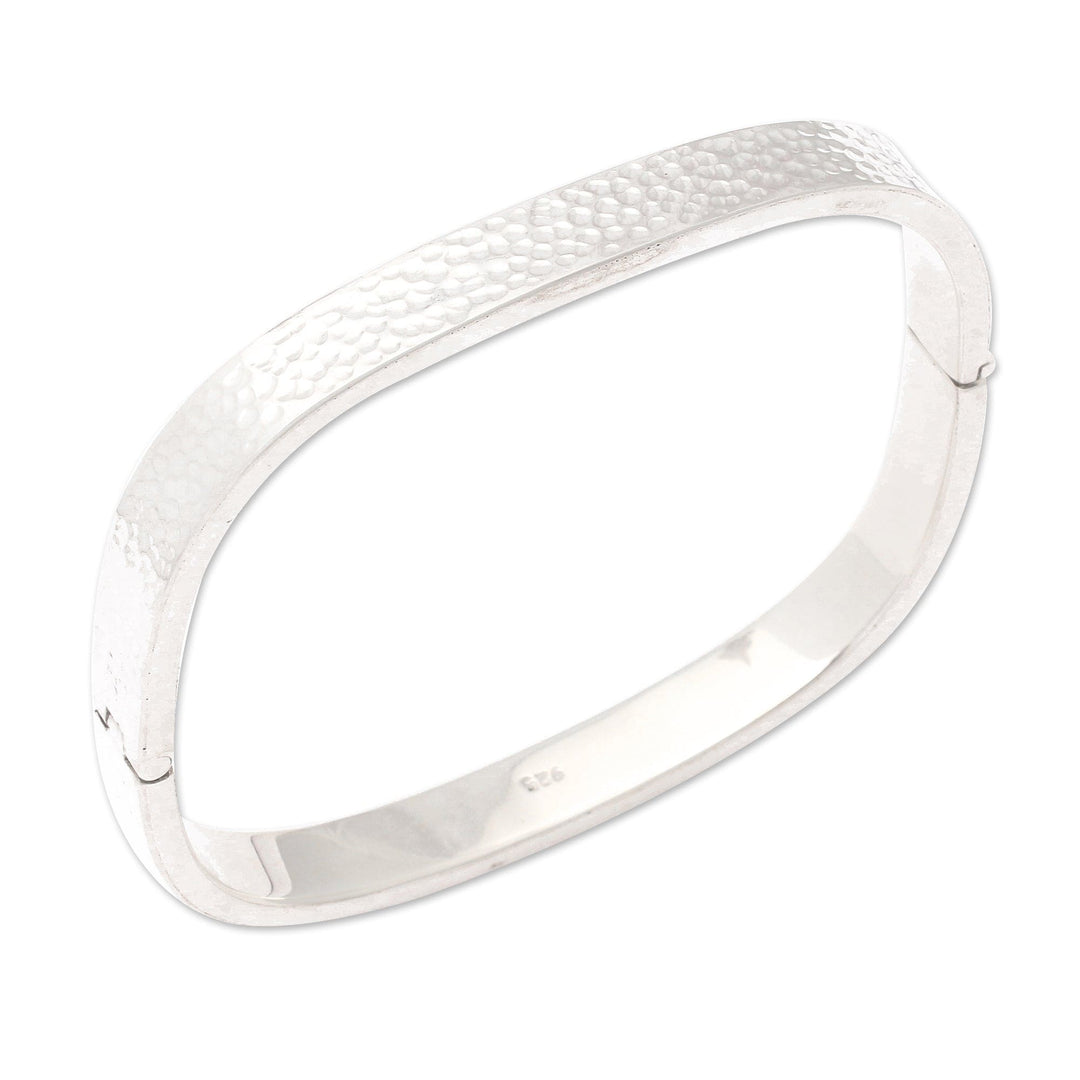 Hammered Sterling Silver Bangle-Style Wristband Bracelet - Textured Rectangle