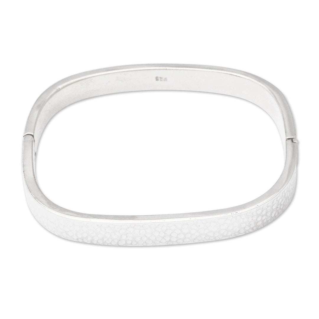 Hammered Sterling Silver Bangle-Style Wristband Bracelet - Textured Rectangle