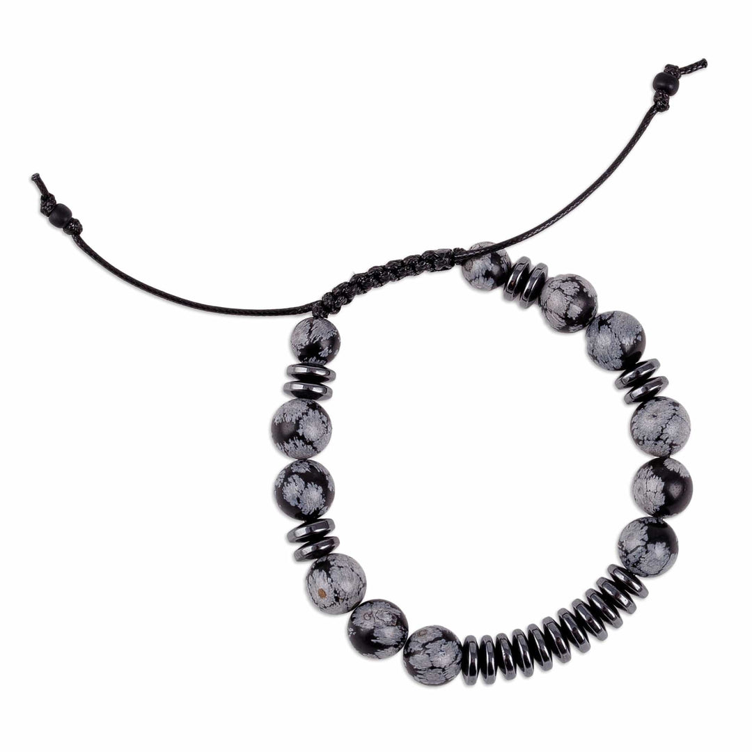 Adjustable Natural Hematite and Obsidian Beaded Bracelet - Pure Amulet
