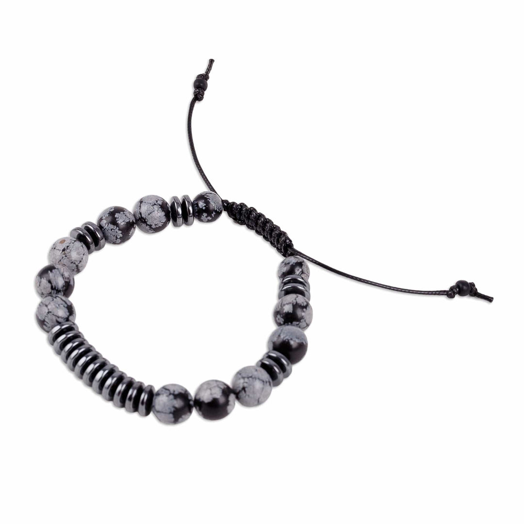 Adjustable Natural Hematite and Obsidian Beaded Bracelet - Pure Amulet