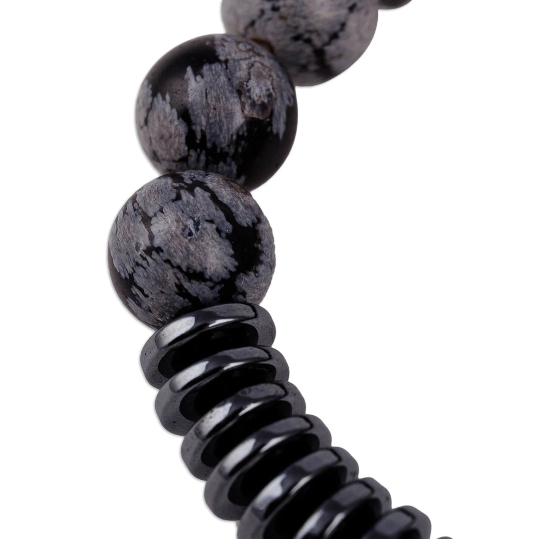 Adjustable Natural Hematite and Obsidian Beaded Bracelet - Pure Amulet