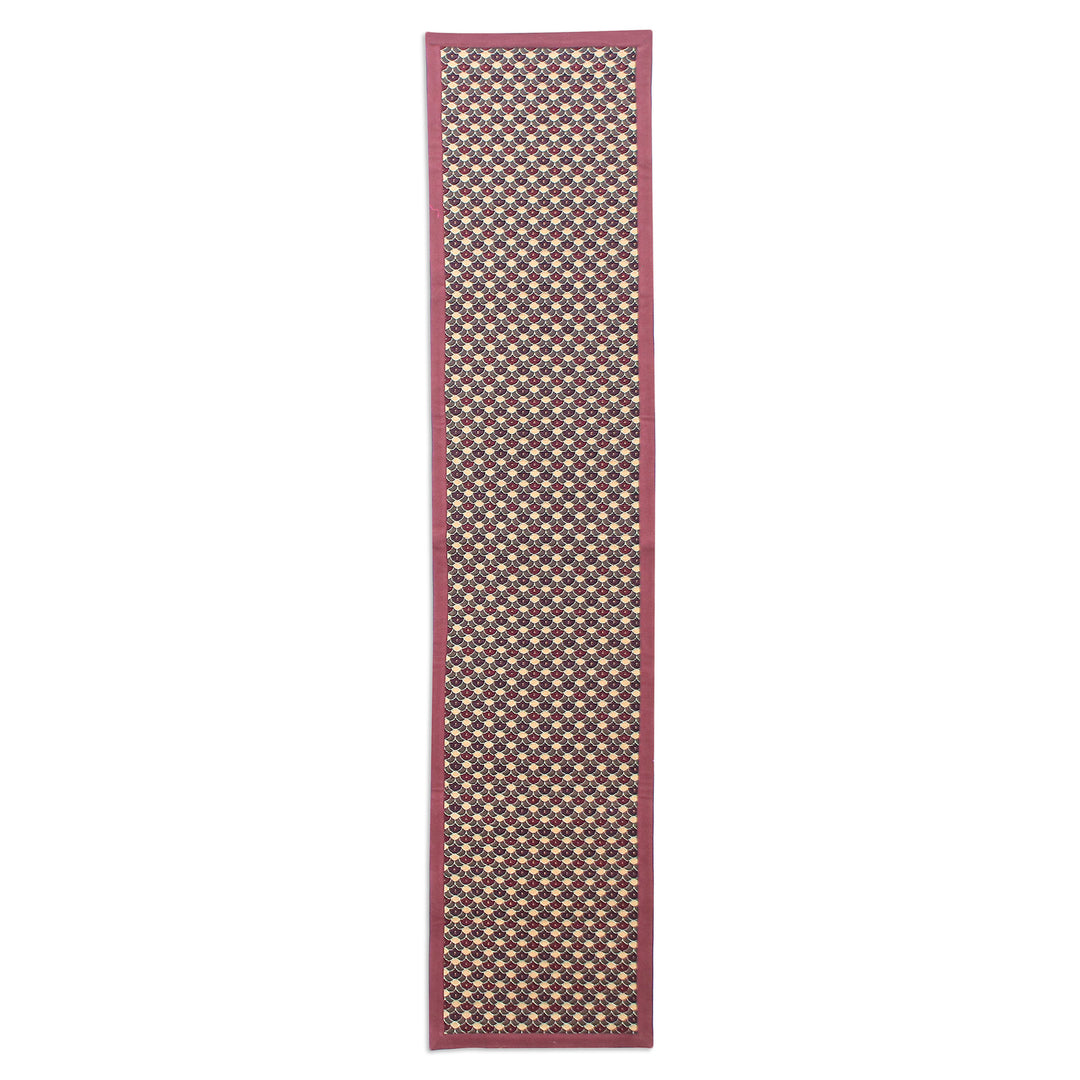 Patterned Burgundy and Black Cotton Blend Table Runner - Oceanic Elegance