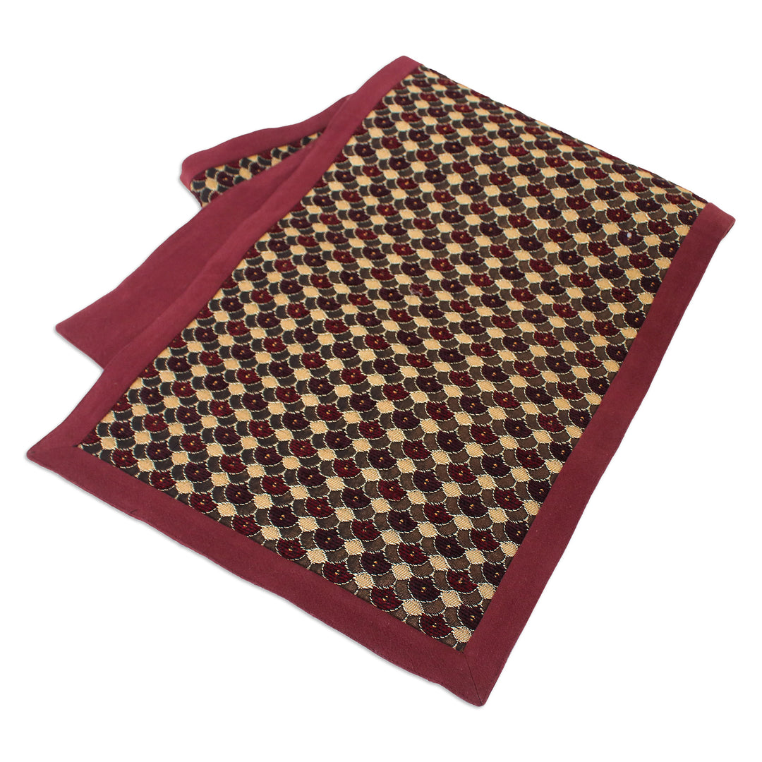 Patterned Burgundy and Black Cotton Blend Table Runner - Oceanic Elegance