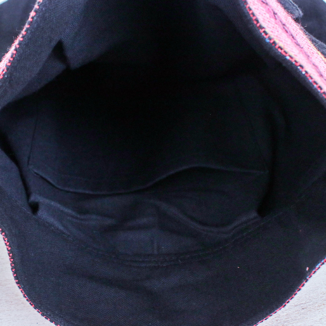 Handcrafted Black and Pink Cotton Shoulder Bag from Thailand - Thai Caprice