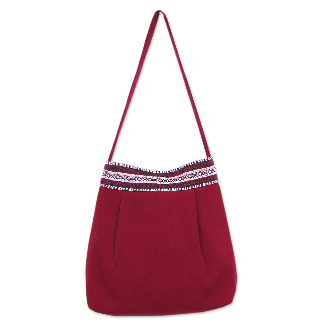 Handcrafted Crimson Cotton Shoulder Bag from Thailand - Thai Romance