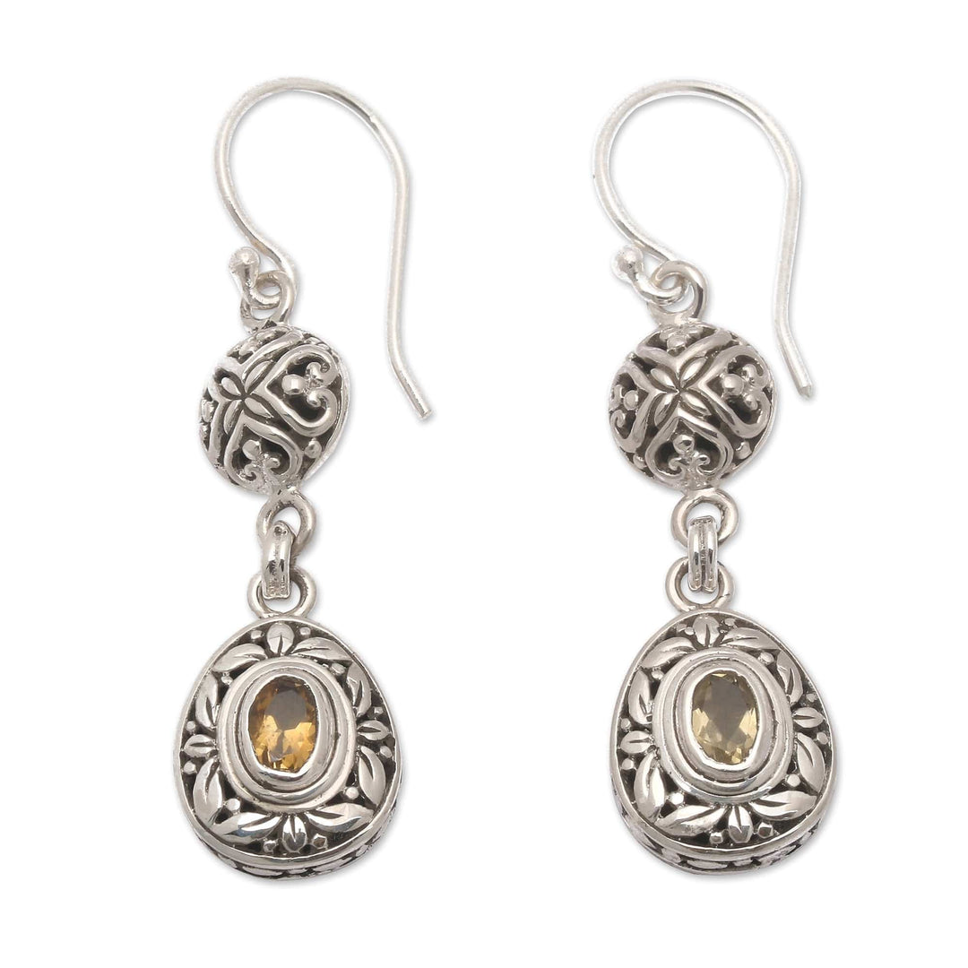 Sterling Silver Citrine Dangle Earrings with Leaf Motifs - Joyous Summer