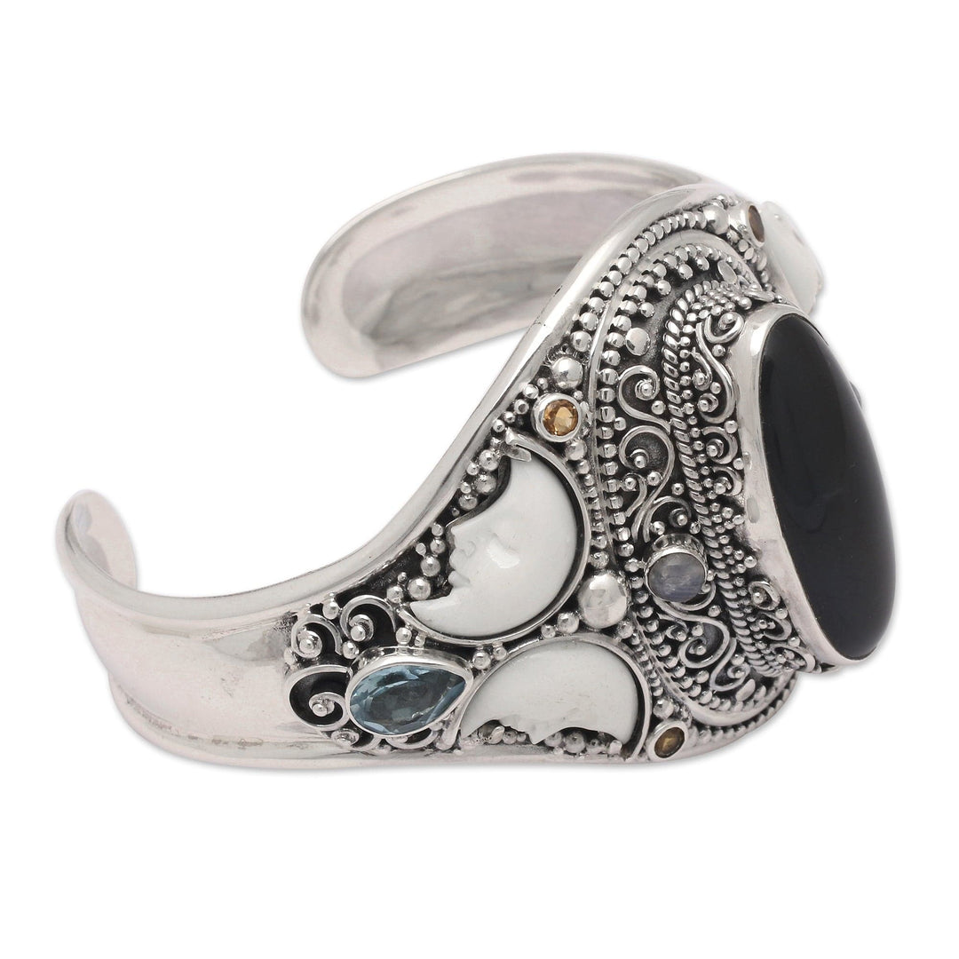 Balinese Two-Carat Multi-Gemstone Cuff Bracelet from Bali - Majesty of Gianyar