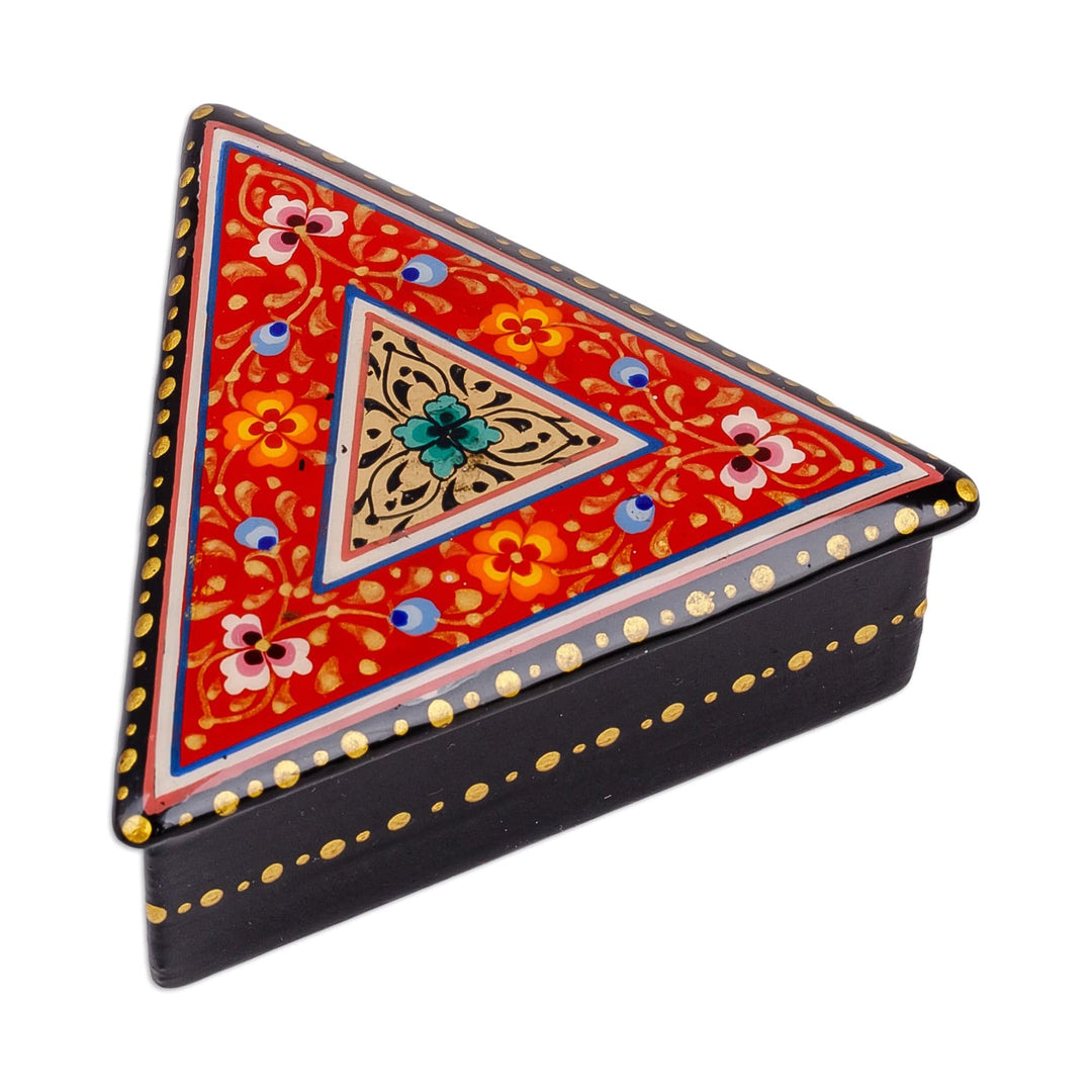 Handmade Red Triangular Jewelry Box with Floral Details - Triangular Passion