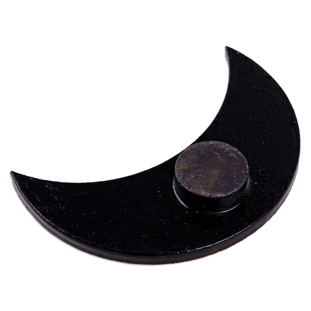 Lacquered Hand-Painted Papier Mache Crescent Moon Magnet - Spectacular Crescent