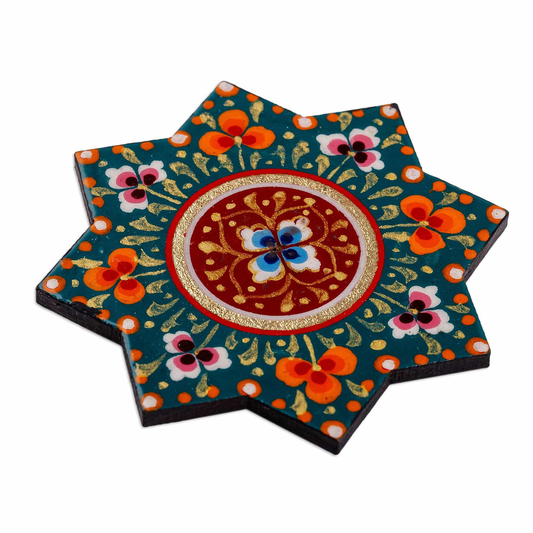 Lacquered Hand-Painted Papier Mache Floral Star Magnet - Floral Star