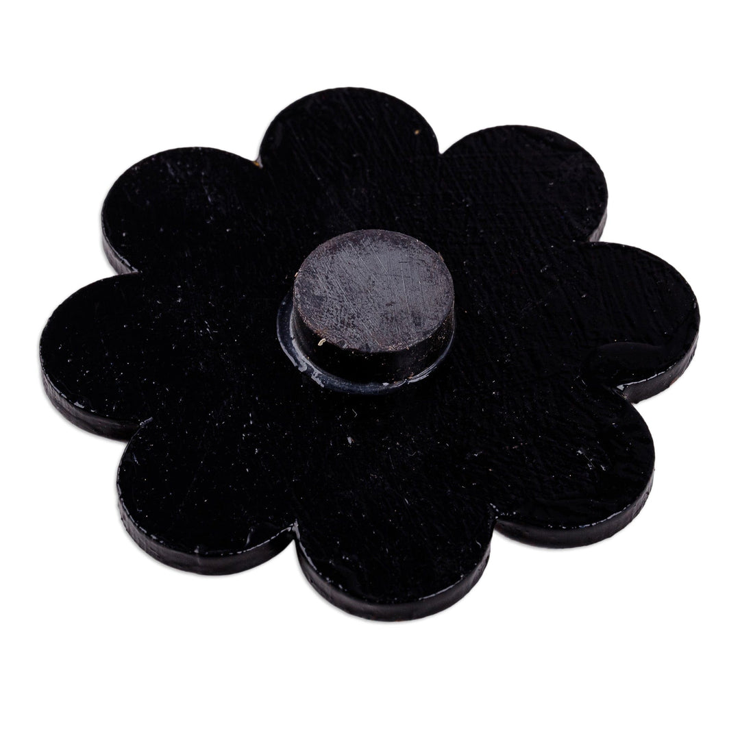 Lacquered Hand-Painted Papier Mache Blue Flower Magnet - Blue Flower