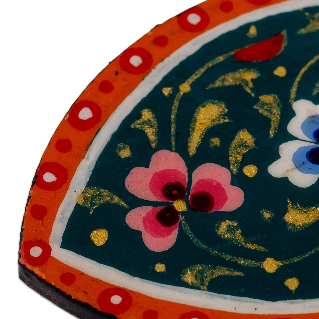 Lacquered Hand-Painted Oval Papier Mache Floral Magnet - Blossoming Oval