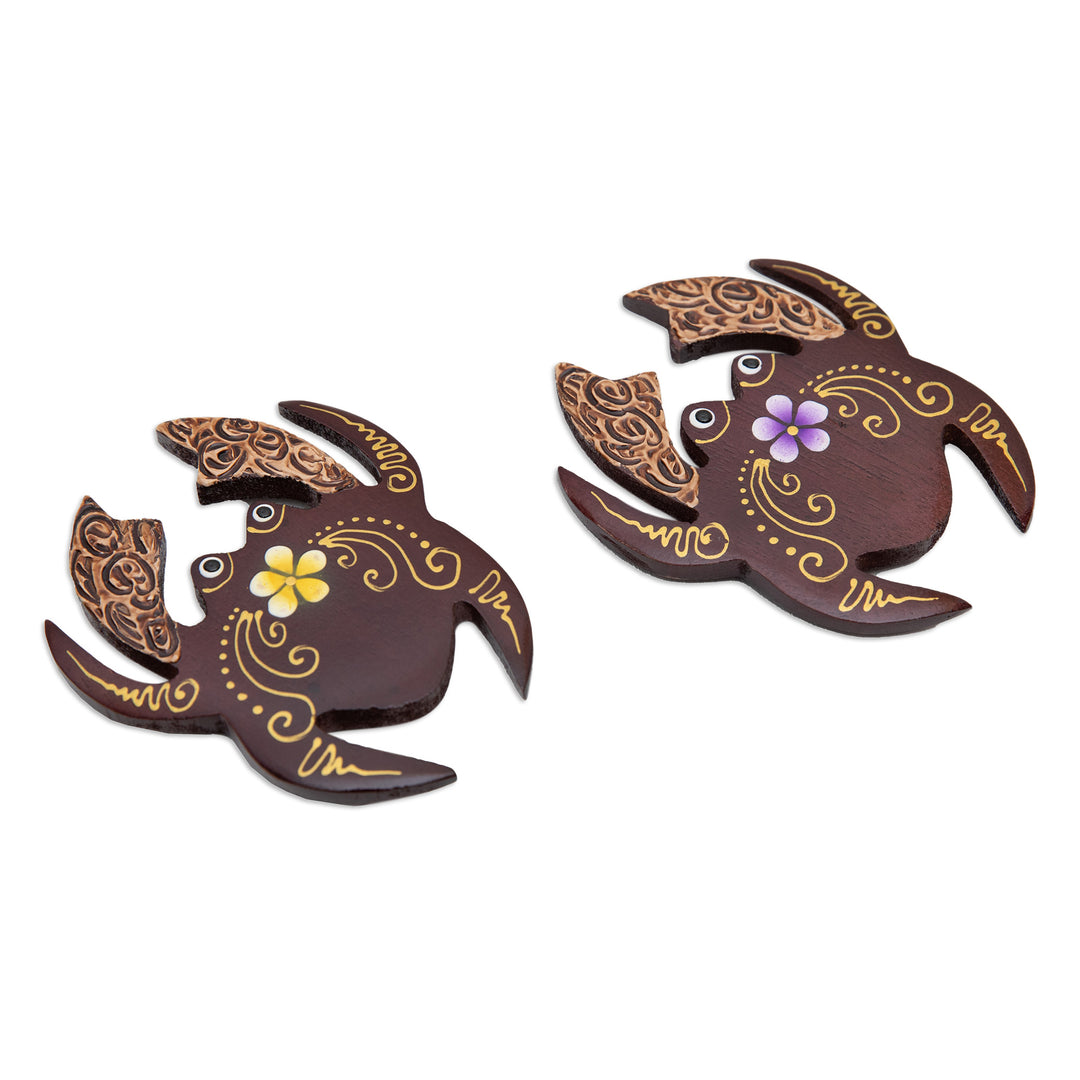 Set of 2 Hand-Painted Floral Crab-Shaped Wood Magnets - Paradisial Crab