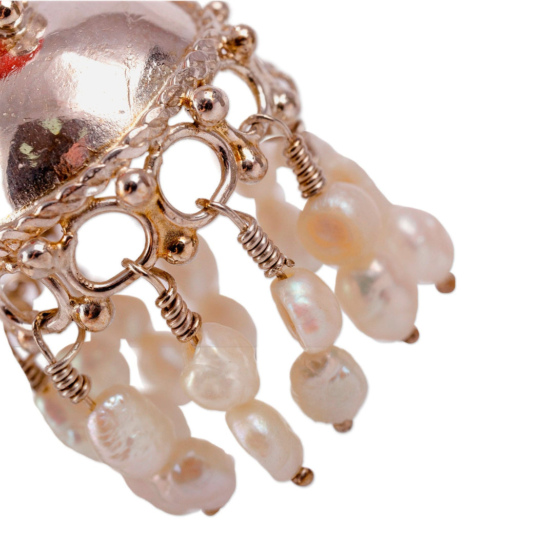 Traditional Cultured Pearl and Carnelian Chandelier Earrings - Lands of Fire