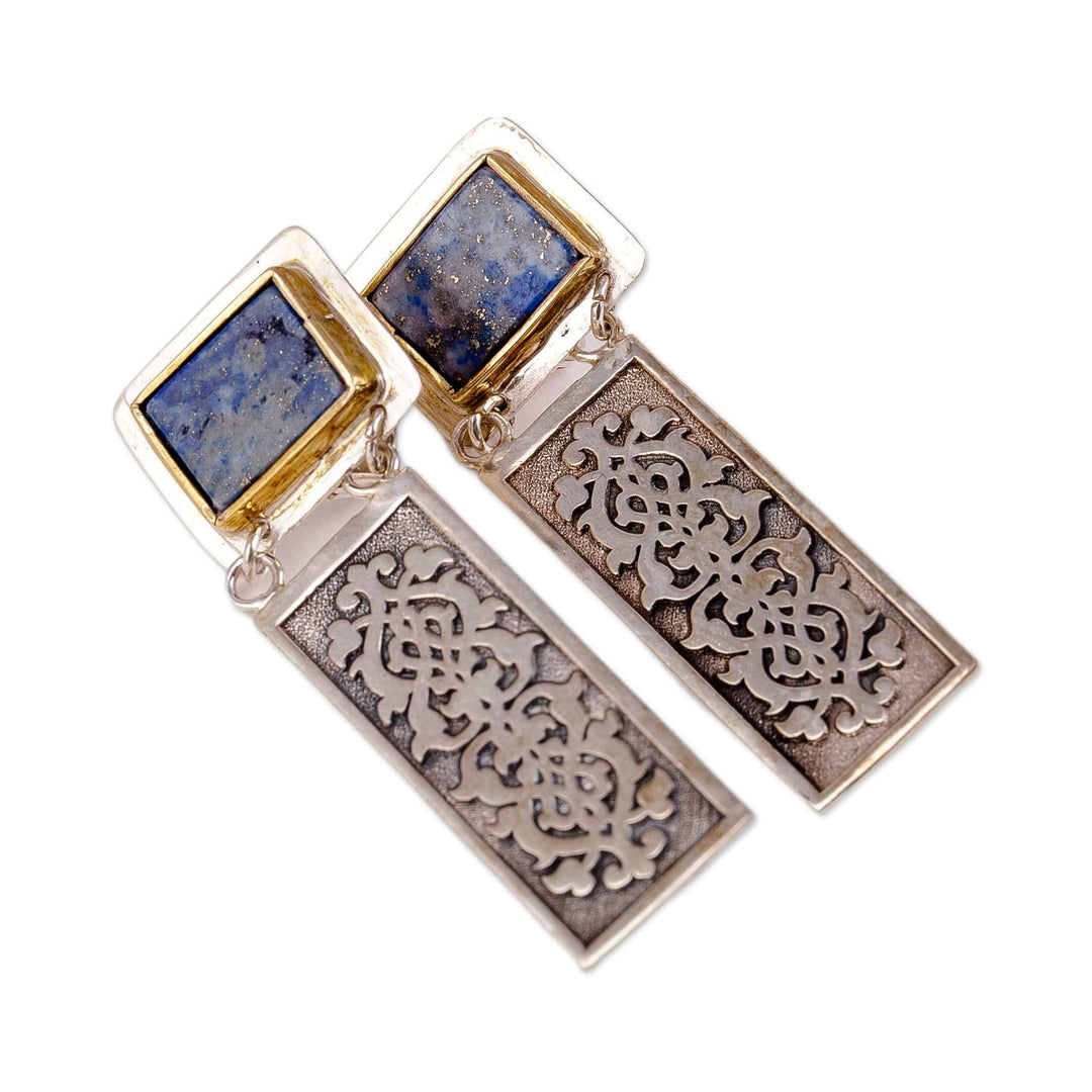 Classic Antiqued Natural Lapis Lazuli Dangle Earrings - Blue Runway