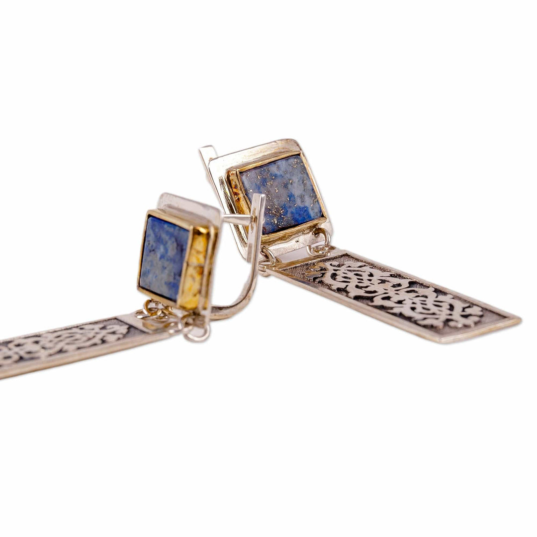 Classic Antiqued Natural Lapis Lazuli Dangle Earrings - Blue Runway