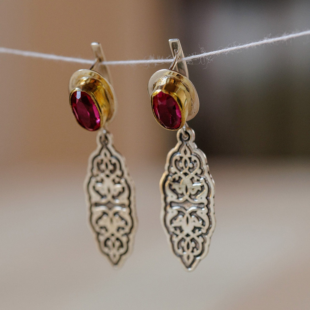 Classic Sterling Silver and Almandine Garnet Dangle Earrings - Distinguished Passion