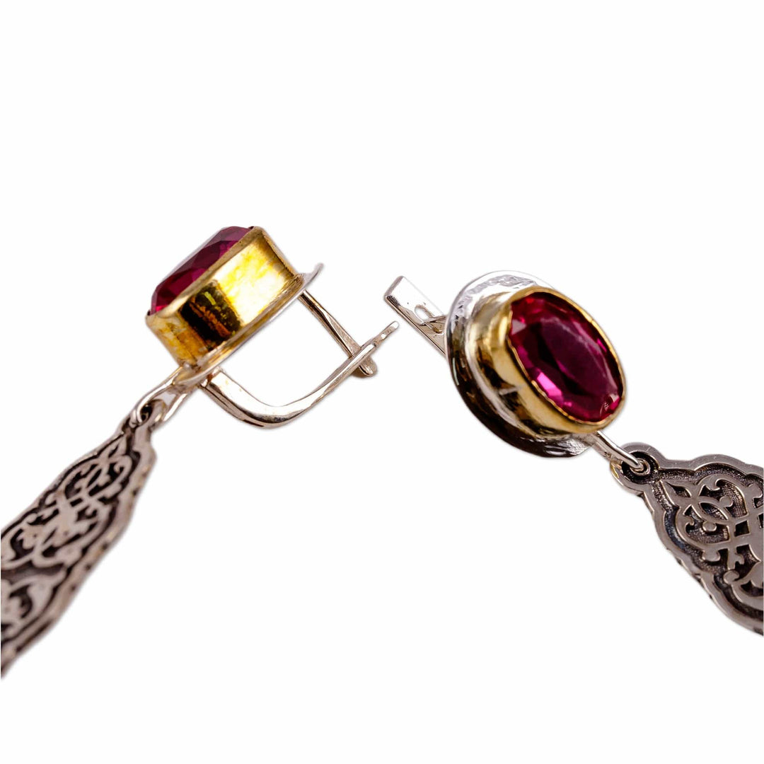 Classic Sterling Silver and Almandine Garnet Dangle Earrings - Distinguished Passion