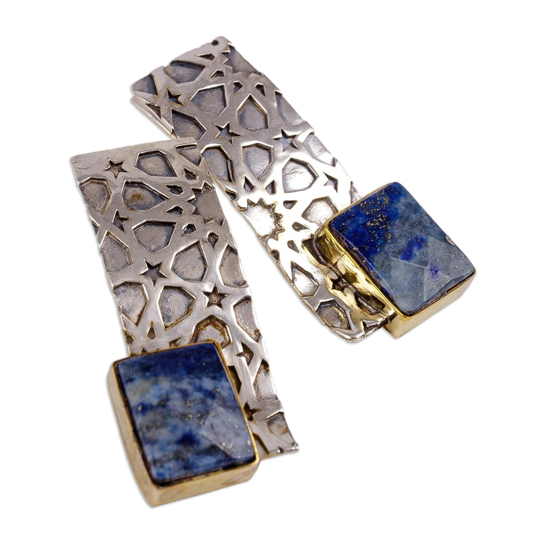 Star-Themed Geometric Natural Lapis Lazuli Drop Earrings - Royal Constellation