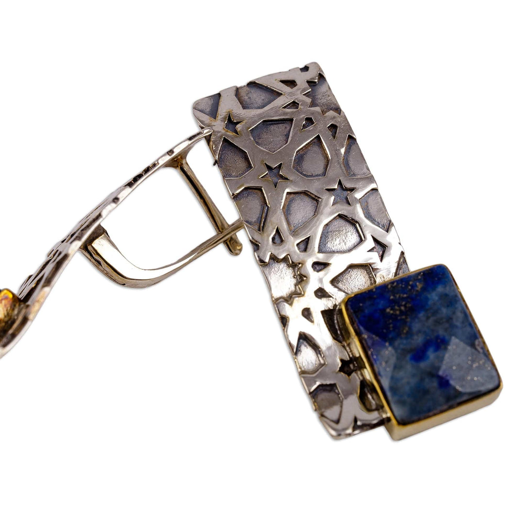 Star-Themed Geometric Natural Lapis Lazuli Drop Earrings - Royal Constellation